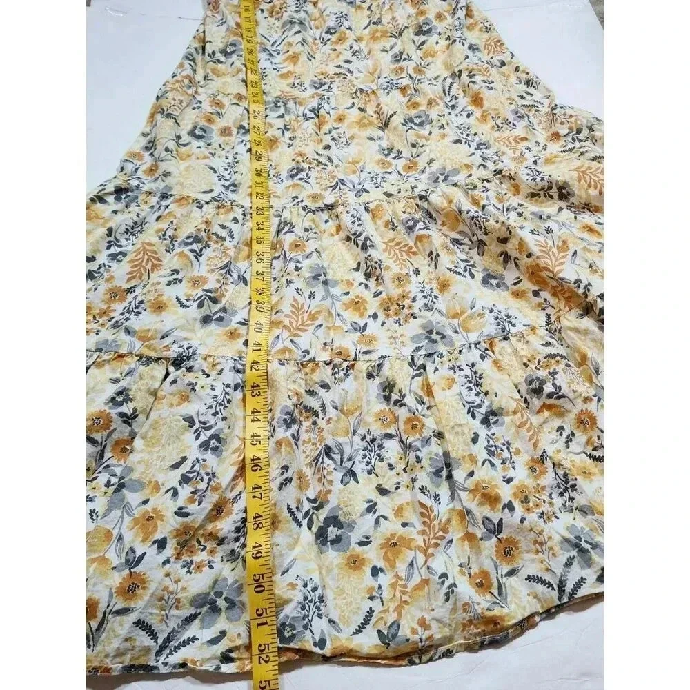 Joie V-neck Maxi Dress Yellow Floral Boho Tiered Impire Cotton Size 10 Women's - Picture 4 of 13